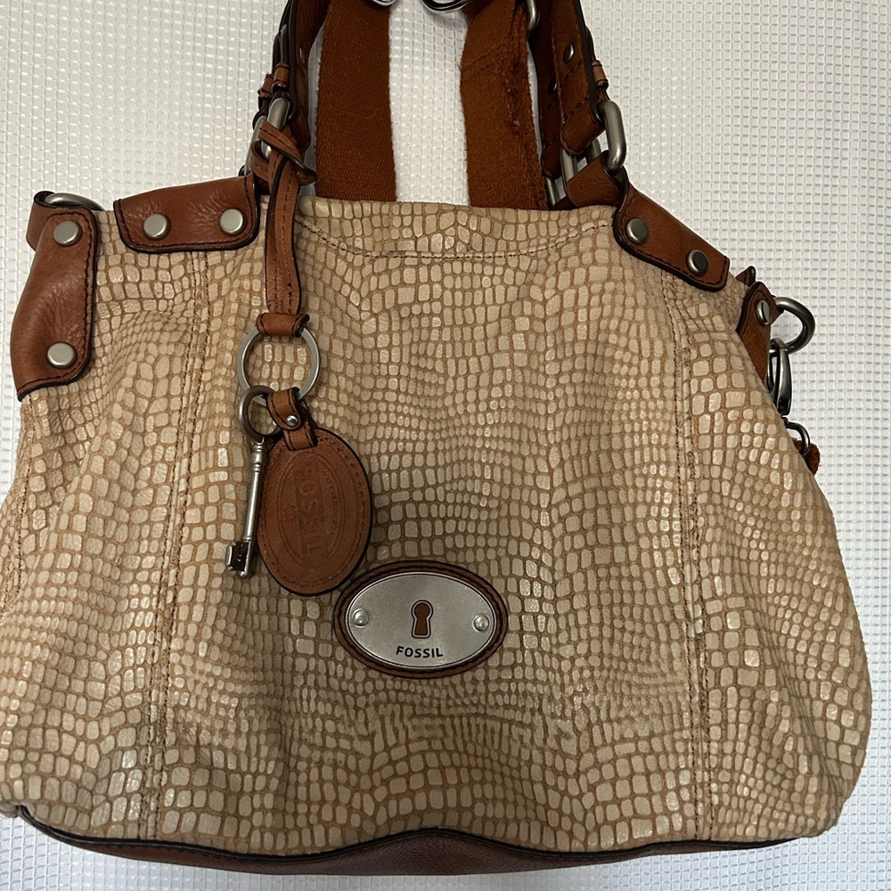 Fossil Maddox Croc-Embossed Leather Satchel Vintage-Inspired Bag